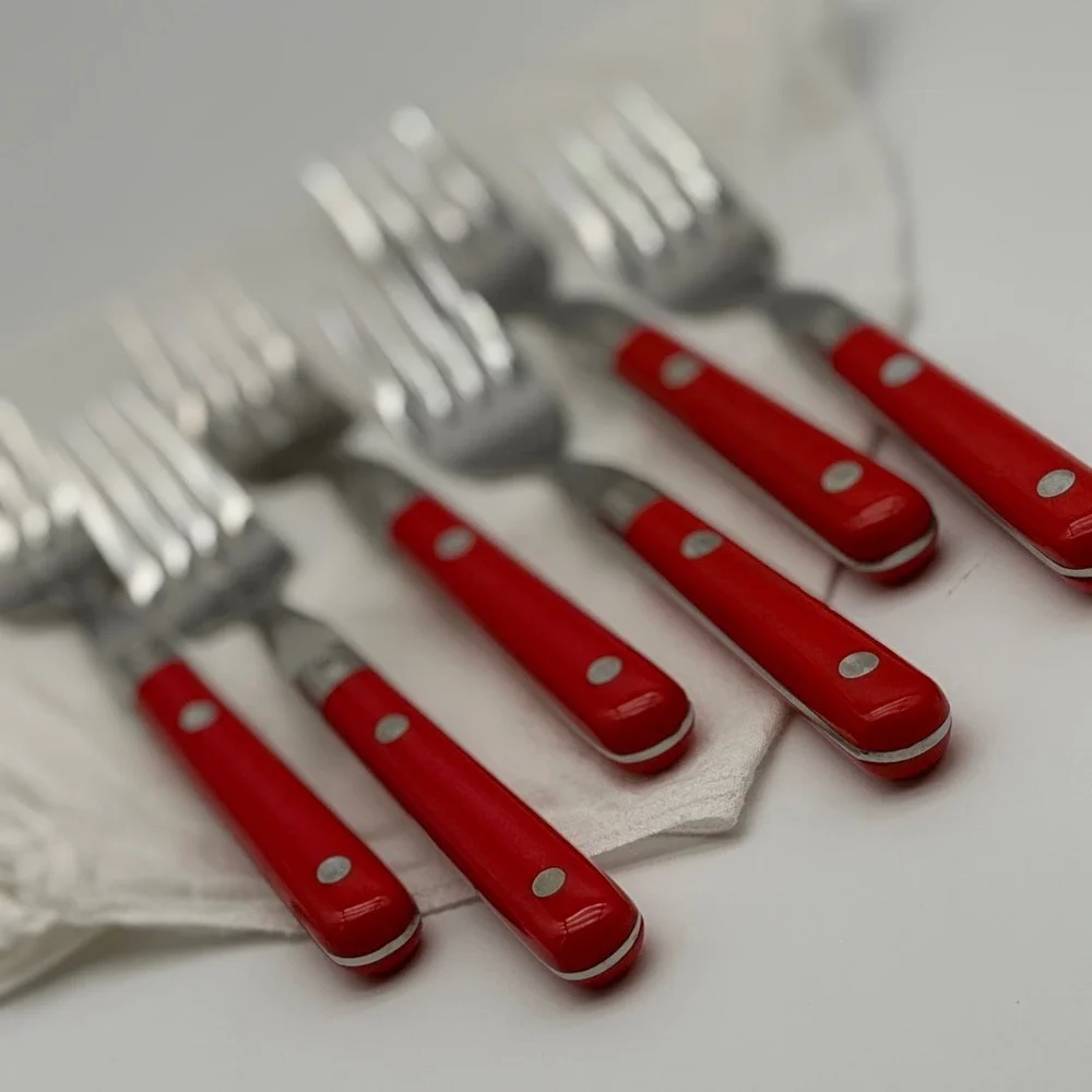 Vintage WF Washington Forge Mardi Gras Red Dinner Forks Set of 6 Stainless Korea